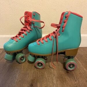blue pink roller skates womens size 9